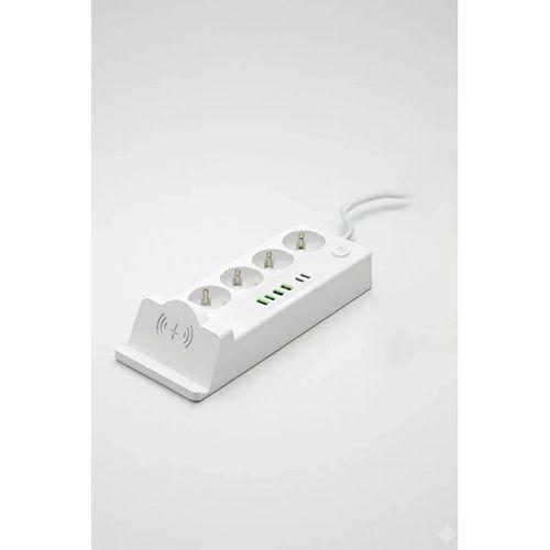 Akım Korumalı Priz Ve Masaüstü Şarj İstasyonu Kablosuz 4 Priz ,4 Usb, 2 Type-c Girişli 2 Metre