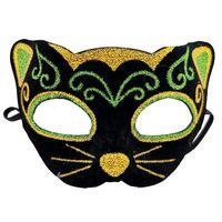 Siyah Kadife Sarı Yeşil Simli Kedi Maskesi