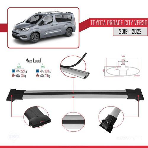 Toyota Proace City Verso 2019-2022 Arası ile uyumlu FLY Model Ara Atkı Tavan Barı GRİ 4 ADET BAR