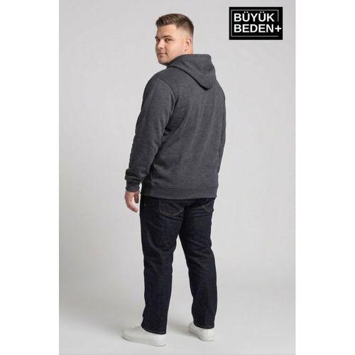 Erkek Büyük Beden Fermuarlı Kapüşonlu ince Sweatshirt Hırka - Rahat Kalıp SPR26BHR960