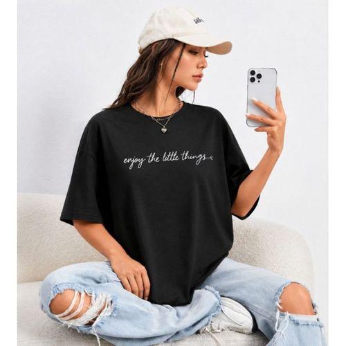 Kadın Kısa Kollu önü Yazı Baskılı Basic Viskon Bluz