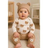 Kulaklı Ayıcık % 100 Pamuk 3'lü Erkek Bebek Takım