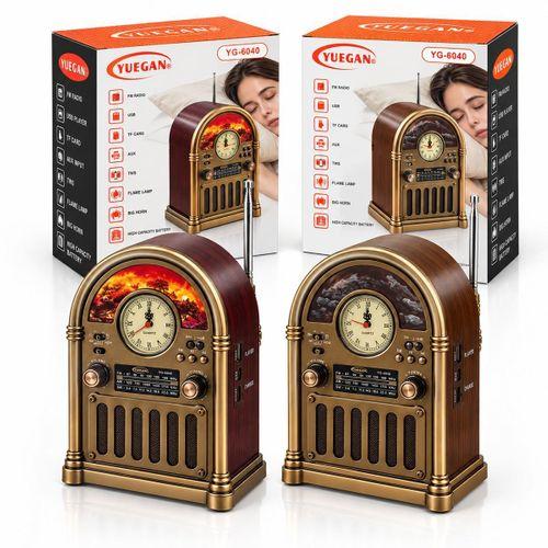 Saatli Retro Şömine Radyo Hoparlör - Bluetooth USB Type-C