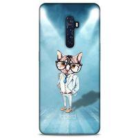 Oppo Reno 2 Kılıf FunnyMaX (40) Fit Silikon Kılıf Açık Mavi Kedi