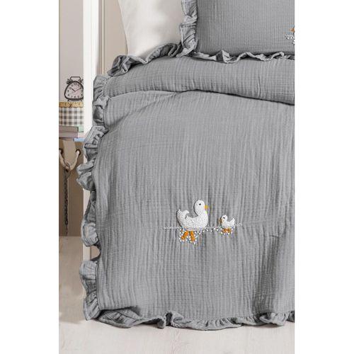 Kanz Kanz 4 Kat Hand Made Fırfırlı Müslin Örtü Seti Knz-020 Gri