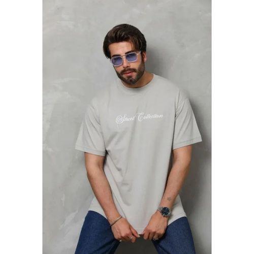 Erkek Baskılı T-Shirt Kısa Kol Bisiklet Yaka Regular Fit Rahat Kalıp Günlük Tişört - Gri
