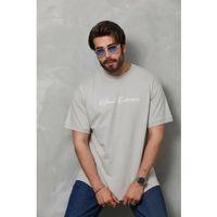 Erkek Baskılı T-Shirt Kısa Kol Bisiklet Yaka Regular Fit Rahat Kalıp Günlük Tişört - Gri