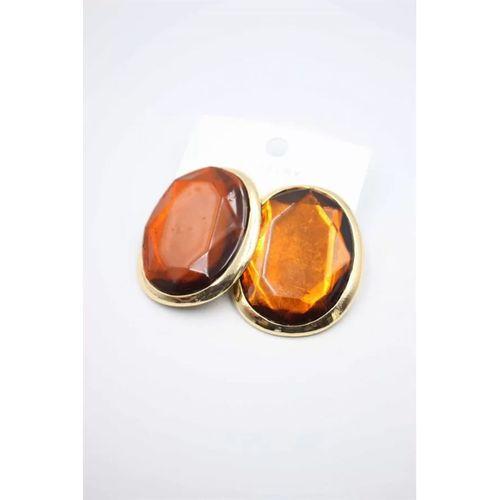 Taşlı Küpe - Kahverengi