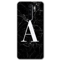 Xiaomi Redmi Note 8 Pro Kılıf Baskılı Arka Kapak - Siyah Mermer Desenli A Harfi +Tam Ekran Koruyucu