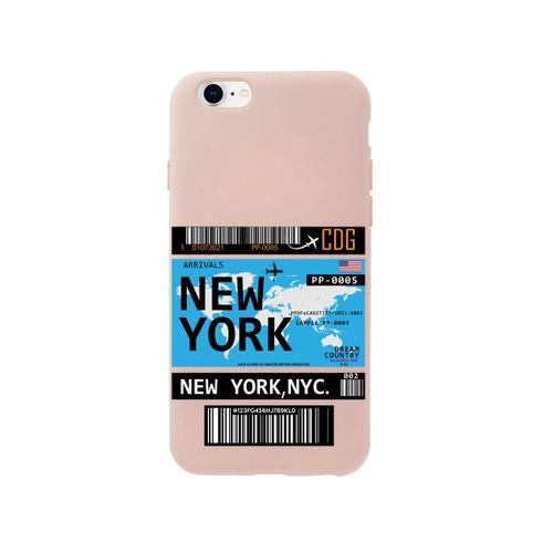 iPhone 6 Plus New York Bilet Tasarımlı Pembe Telefon Kılıfı