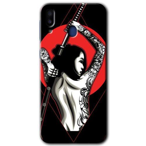 MRCİLETİSİM Samsung Galaxy M10s Kılıf HD Desen Baskılı Arka Kapak + Temperli Cam - Samurai Girl