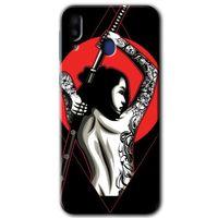 MRCİLETİSİM Samsung Galaxy M10s Kılıf HD Desen Baskılı Arka Kapak + Temperli Cam - Samurai Girl