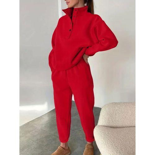 Kadın Uzun Kollu Balıkçı Dik Yakalı Düğmeli üç Iplik Bluz Ve Pantolon Ikili Takım