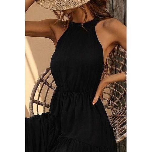 Kadın Kolsuz Halter Yaka Beli Lastiklidesenli Mikro Elbise
