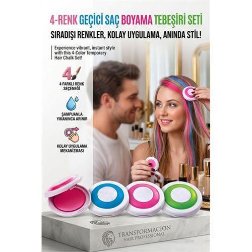 4'lü Set Geçici Saç Tebeşiri: Yıkanabilir Renkli Saç Boyası - Parti ve Festival için Anında Tarz 714662