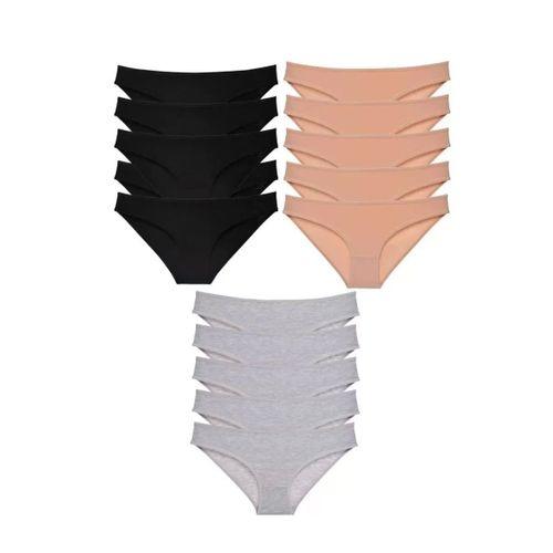15 Adet Süper Eko Set Likralı Kadın Slip Külot Siyah Ten Gri
