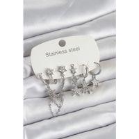 316L Çelik Gold Renk 6'lı Set Zincirli Yıldız Modelli Kadın Küpe