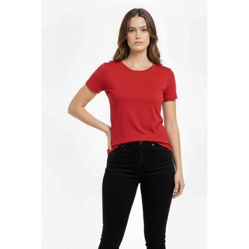 T-Shirt Bisiklet Yaka Slim Fit Likralı Tişört Günlük Basic Body - Kırmızı