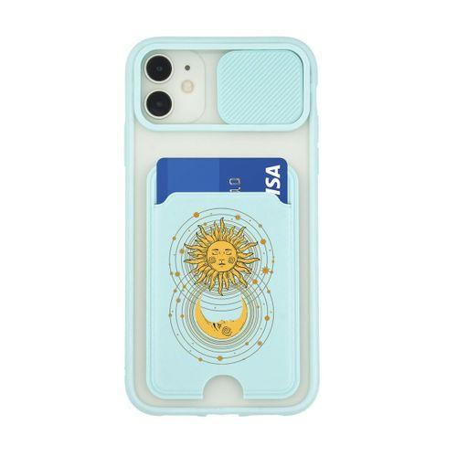 iPhone 11 Uyumlu Moon and Sun Desenli Kamera Korumalı ve Kartlıklı Telefon Kılıfı