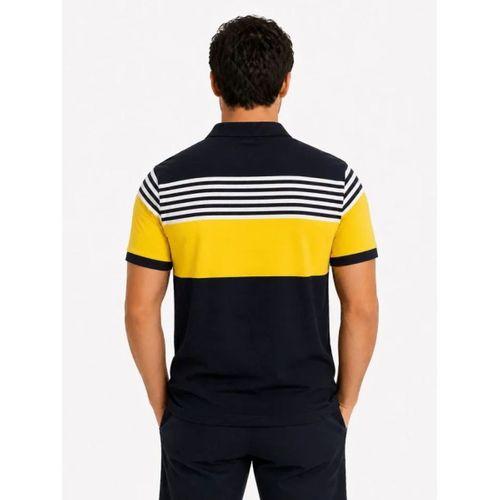 Erkek Pike Kumaş Çizgili Polo Yaka Tişört Kısa Kol Yazlık T-Shirt - Lacivert