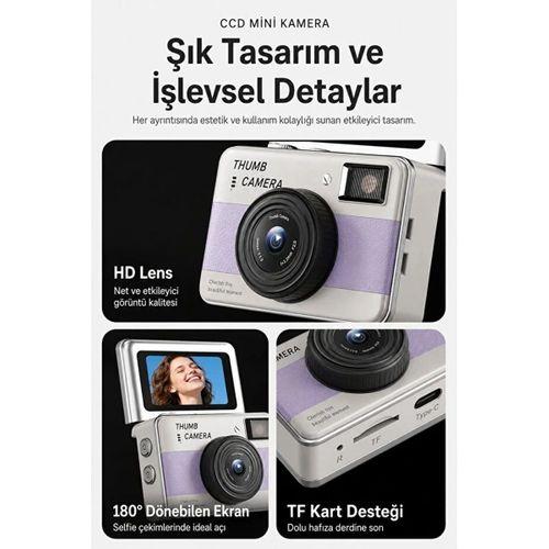 Retro Mini Dijital Kamera 1080p 1 47 İnç Flip Ekranlı Flaşlı Selfie Vlog Kamerası 4gb Sd Hediyeli Mavi
