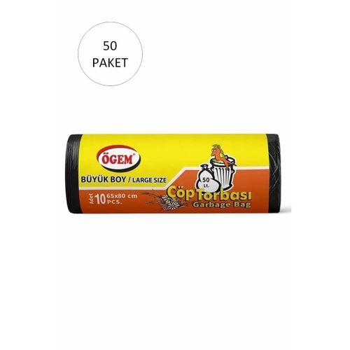 Büyük Boy Çöp Torbası 65 x 80 cm 10 Lu Rulo x 50 Paket = 500 Adet (Siyah)