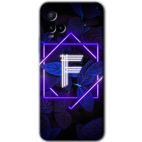 Vivo Y21s Kılıf HD Desen Baskılı Arka Kapak - Dark Neon Yaprak F Harfi