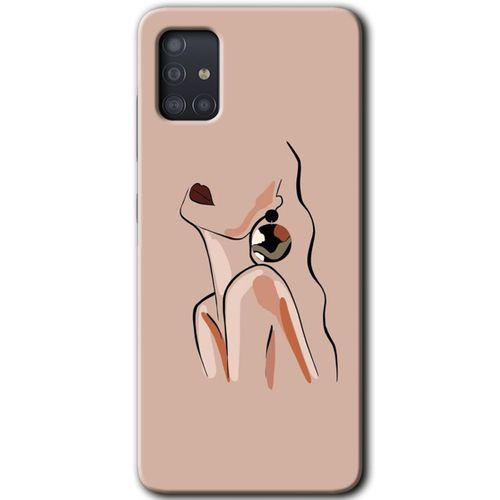MRCİLETİSİM Samsung Galaxy A51 Kılıf Baskılı Kapak - Çizim Silüet + 5D Tam Kaplayan Cam