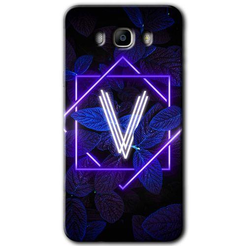 MRCİLETİSİM Samsung Galaxy J7 2016 Kılıf HD Desen Baskılı Arka Kapak + Temperli Cam - Dark Neon Yaprak V Harfi