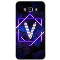 MRCİLETİSİM Samsung Galaxy J7 2016 Kılıf HD Desen Baskılı Arka Kapak + Temperli Cam - Dark Neon Yaprak V Harfi