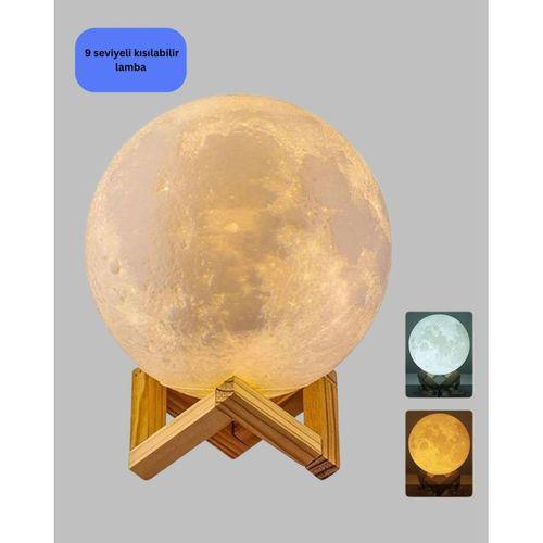 16 Renkli 3d Baskılı Ay Lambası Ahşap Standlı