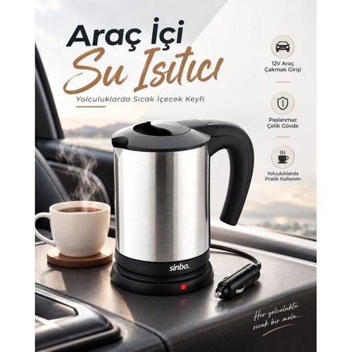 Otomobil İçin 12v Çakmak Soketli Paslanmaz Çelik Taşınabilir Su Isıtıcı Seyahat Kettle