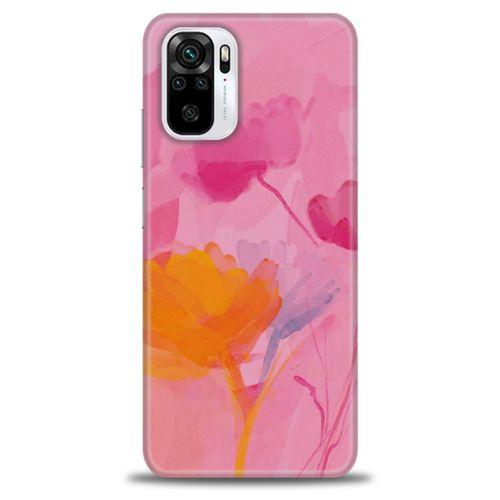 Xiaomi Redmi Note 10S Kılıf HD Baskılı Kılıf - Turuncu Pembe + Tam Ekran Koruyucu