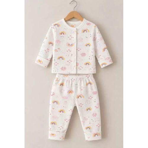 3-12 Ay Gökkuşağı Baskılı Çıtçıtlı Penye Bebek Pijama Takımı