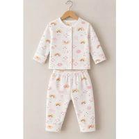 3-12 Ay Gökkuşağı Baskılı Çıtçıtlı Penye Bebek Pijama Takımı