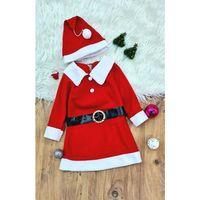 Kız Çocuk Noel Anne Yılbaşı Kostümü Etekli Şapkalı Elbise Yılbaşı Noel Baba Kostümü