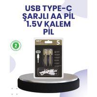 Type-c Usb İle Hızlı Şarj Edilebilir Aa Kalem Pil | 1.5v Lityum | Çiftli Paket