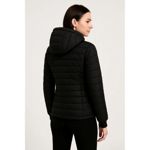 Şişme Kapüşonlu Fermuarlı Mont Su Itici Kapitone Astarlı Kumaş Cepli Kışlık Rahat Kalıp - Siyah