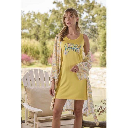 Çiçek Ve Yaprak Desenli Ve Baskılı "you Are Beautiful" Sabahlık Takımı