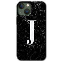 iPhone 13 Mini HD Baskılı Kılıf + 9D Tam Ekran Koruyucu - Siyah Mermer Desenli J Harfi