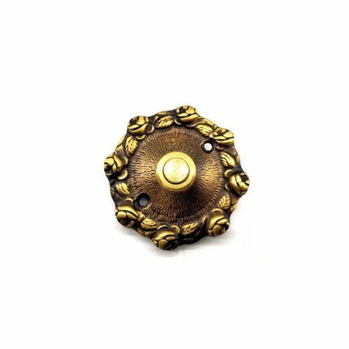 Antika Tarz Dekoratif Pirinç Güllü Kapı Zili - 75mm, Antik