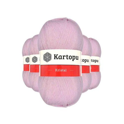 5 Adet Kristal Çift Katlı El Örgü Lif İpi Açık Pembe K699 - kartopu mudanis