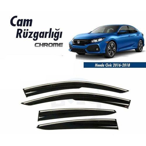 Honda Civic Uyumlu Fc5 Kromlu Cam Rüzgarlığı 2016+ Sunplex Krom Rüzgarlı