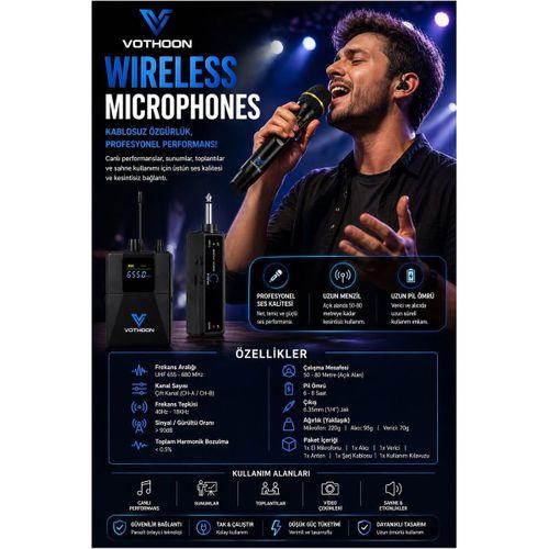 Wireless Mikrofon Sistemi Uhf Kablosuz El Mikrofonu Profesyonel Ses Performansı 50 Mt Menzil