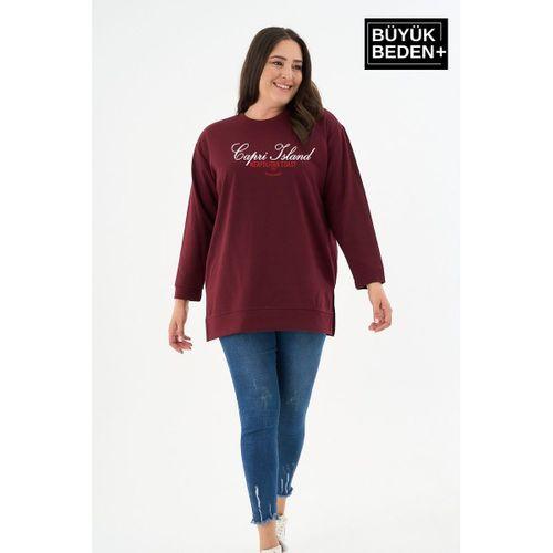 Kadın Tunik Büyük Beden Capri Island Baskılı ince Sweatshırt SPR26BTK990-1