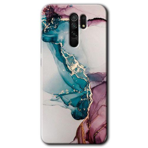 MRCİLETİSİM Xiaomi Redmi 9 Kılıf Baskılı Kapak - Liquid Mermer + 5D Tam Kaplayan Cam