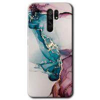MRCİLETİSİM Xiaomi Redmi 9 Kılıf Baskılı Kapak - Liquid Mermer + 5D Tam Kaplayan Cam