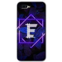 Oppo Rx 17 Neo HD Baskılı Kılıf + 9D Tam Ekran Koruyucu - Dark Neon Yaprak E Harfi