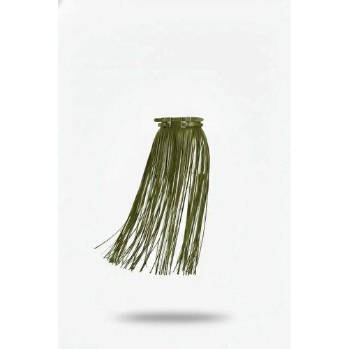 Haki Etek Uzun Püsküllü Suni Deri Etek - Brf1090