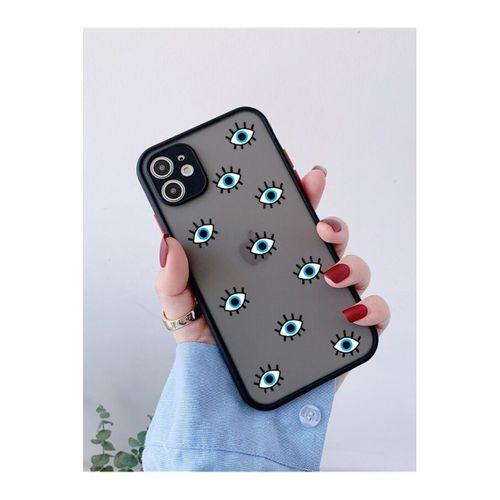 iPhone 11 Siyah Kamera Lens Korumalı Nazar Gözler Desenli Lüx Telefon Kılıfı